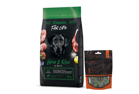 FITMIN dog For Life Lamb & Rice 12 kg + Dentálna pochúťka pre psy 70g GRATIS
