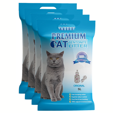 Premium Cat Clumping Bentonite Litter - Natural pre mačky 4x5L