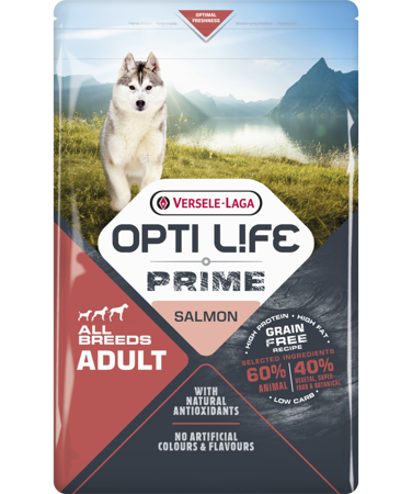 VERSELE-LAGA Opti Life Prime Adult Salmon 2,5kg - krmivo bez obilnín pre dospelé psy s lososom